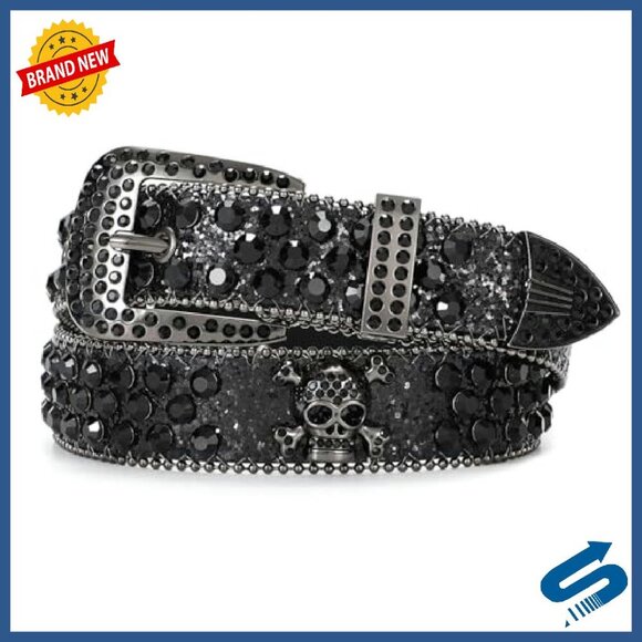 Rhinestone Western Belt with Detachable Buckle for Women Men